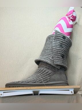 UGG Gray Knit Button-Accent Mid-Calf Boot
